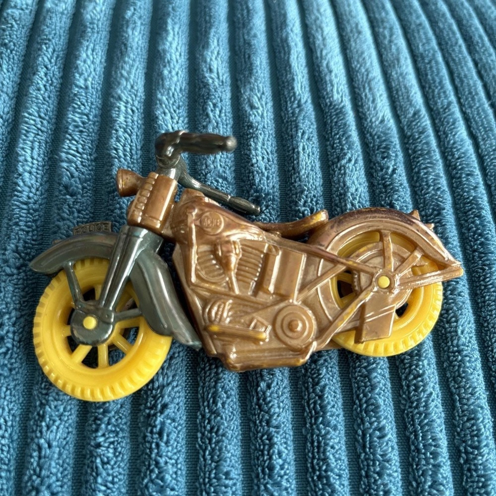Acme Toy Car Antique Plastic Car Train Motorcycle Vtg 1940s motorcycle yellow